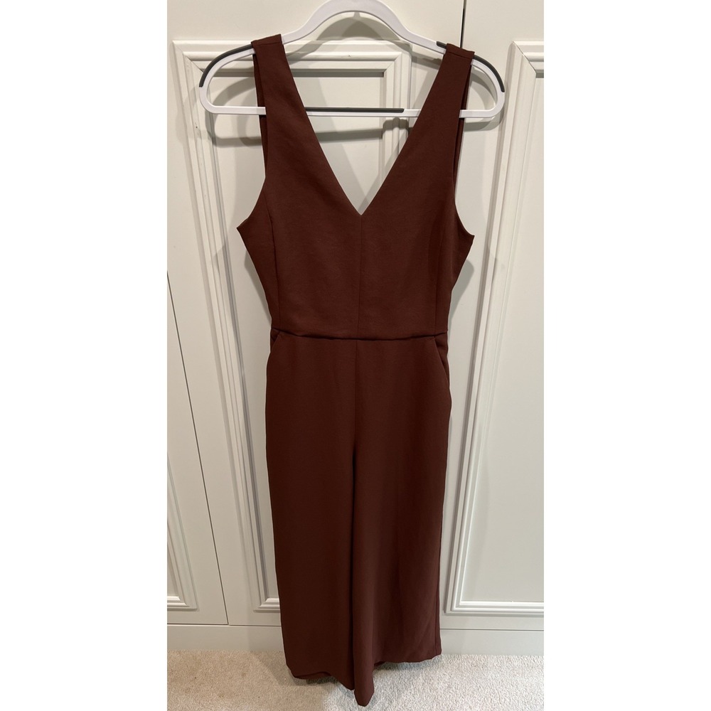 Wilfred Aritzia Ecoulement Jumpsuit Brown Wide Leg V-Neck Back Tie Minimalist